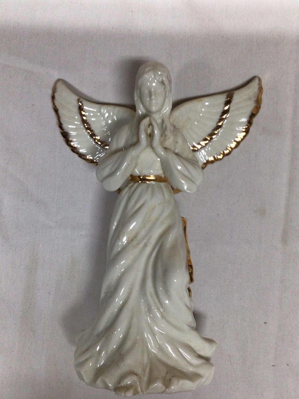 Source Unknown White and Gold Porcelain Angel Figurine